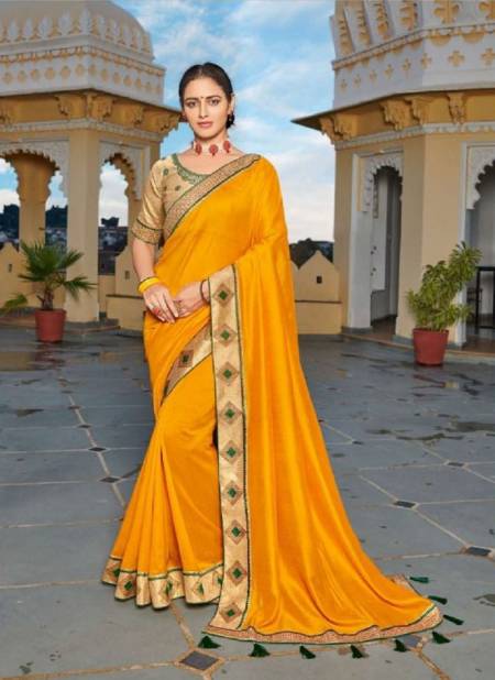 Yellow Colour Aastha Kavira New Latest Ethnic Wear Heavy Vichitra Exclusive Saree Collection 2703